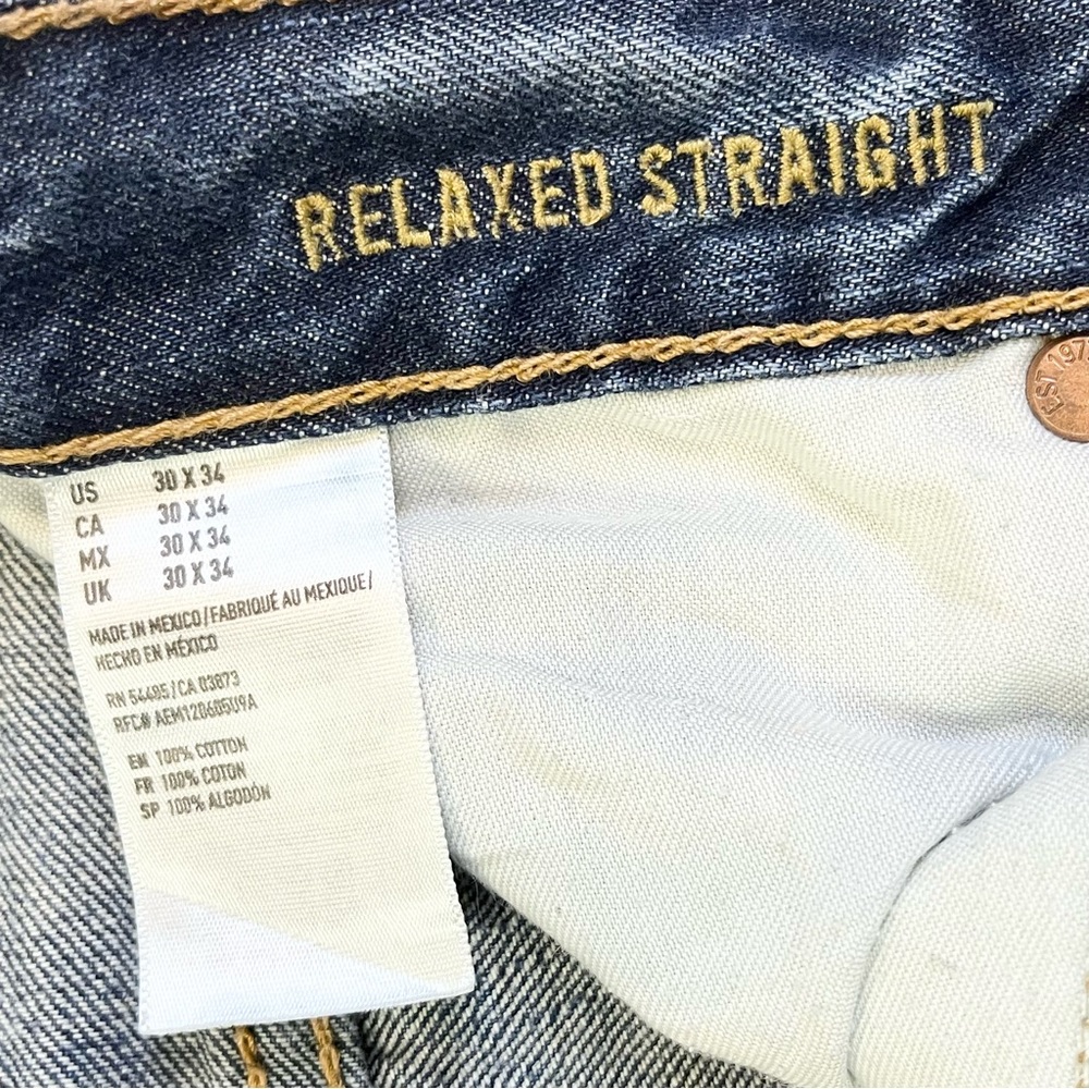 AMERICAN EAGLE Men’s Relaxed Straight Dark Wash Blue Denim Jeans 30 - Picture 9 of 9
